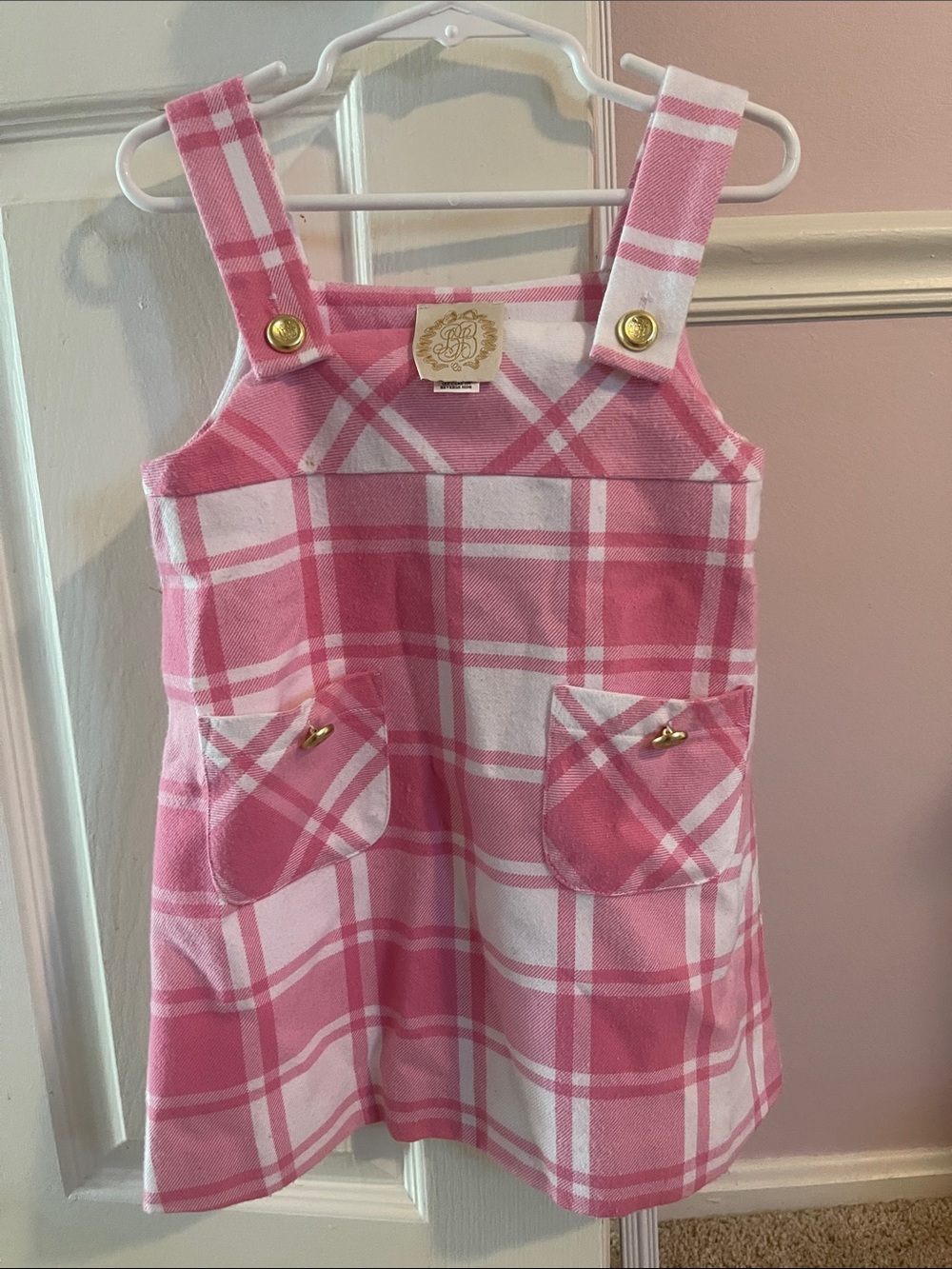 Beaufort Bonnet Girls Pink Plaid Pinafore Dress